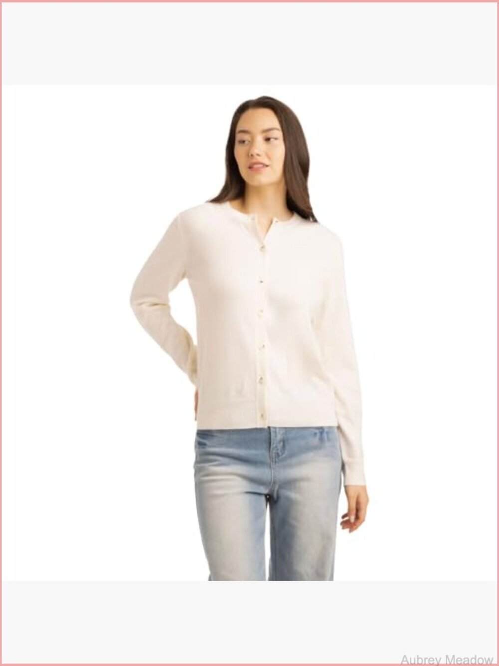 Crew Neck Cardigan – 90% Wool 10% Cashmere Button Front Sweater - Picture 3 of 4